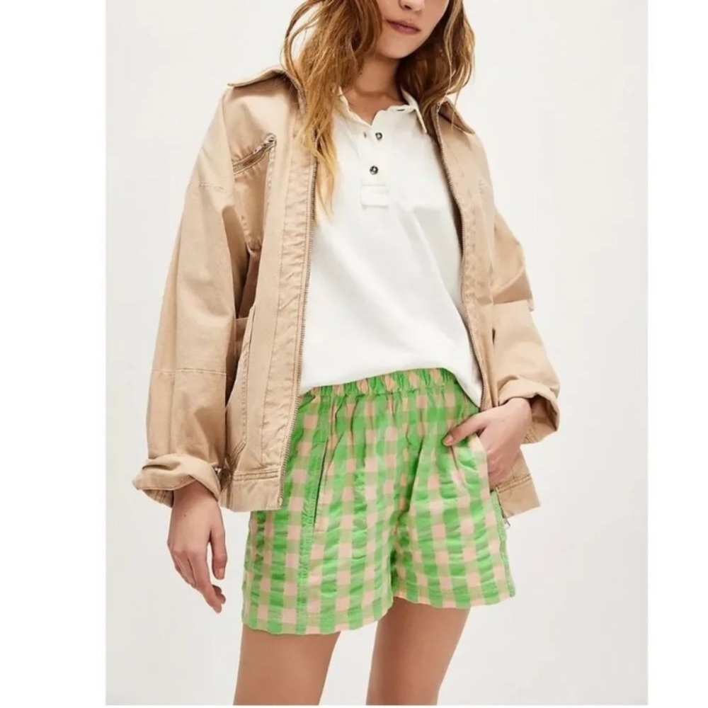 Free People Get Free Seersucker Pull-On Shorts ✨ Exotic Lime Size Small